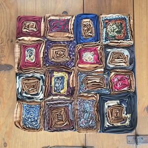 Vintage Dreamweavers Handmade Silk Tie Pillow Cover with Hand-Rolled Roses
